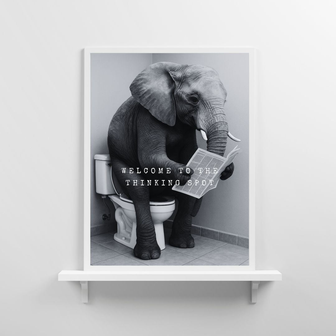 Bathroom Print | Welcome To The Thinking Spot | Elephant Print | Bathroom Decor - Dinky Designs