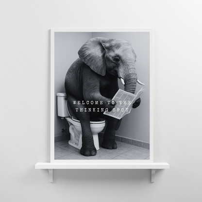 Bathroom Print | Welcome To The Thinking Spot | Elephant Print | Bathroom Decor - Dinky Designs