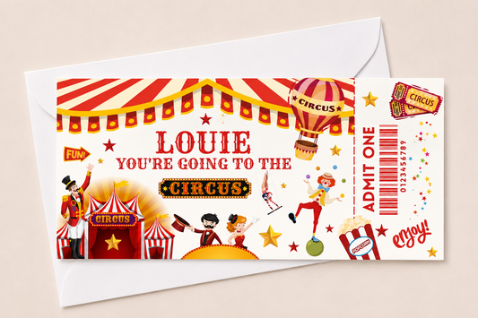 Surprise Circus Ticket Print | Personalised Circus Ticket Pass Voucher | Day Out Gift Idea - Dinky Designs