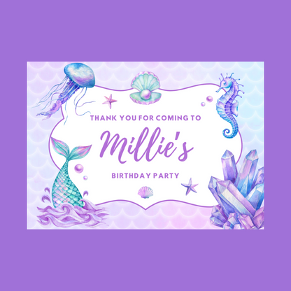 Rectangle Stickers | Mermaid  Birthday Party Stickers | Party Bag Stickers