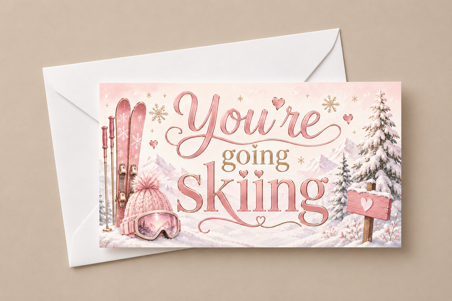 Surprise Ticket Print | You're Going For A Skiing | Pink Ticket Pass Voucher Membership | Gift Idea