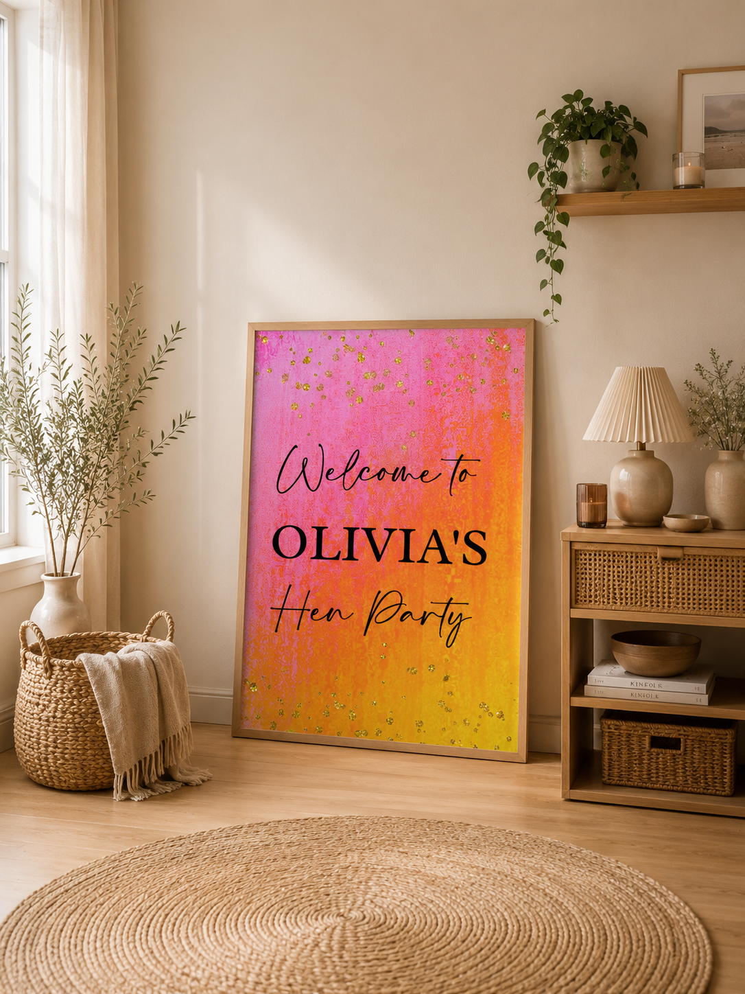 Faded Pink, Orange & Gold Welcome Print Sign | Personalised Birthday, Hen Party Print | Party Sign | A4, A3