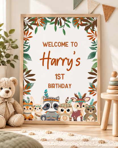 Woodland Animal Welcome Sign | Personalised Baby Shower, Birthday Party Poster | Party Sign | A4, A3 - Dinky Designs