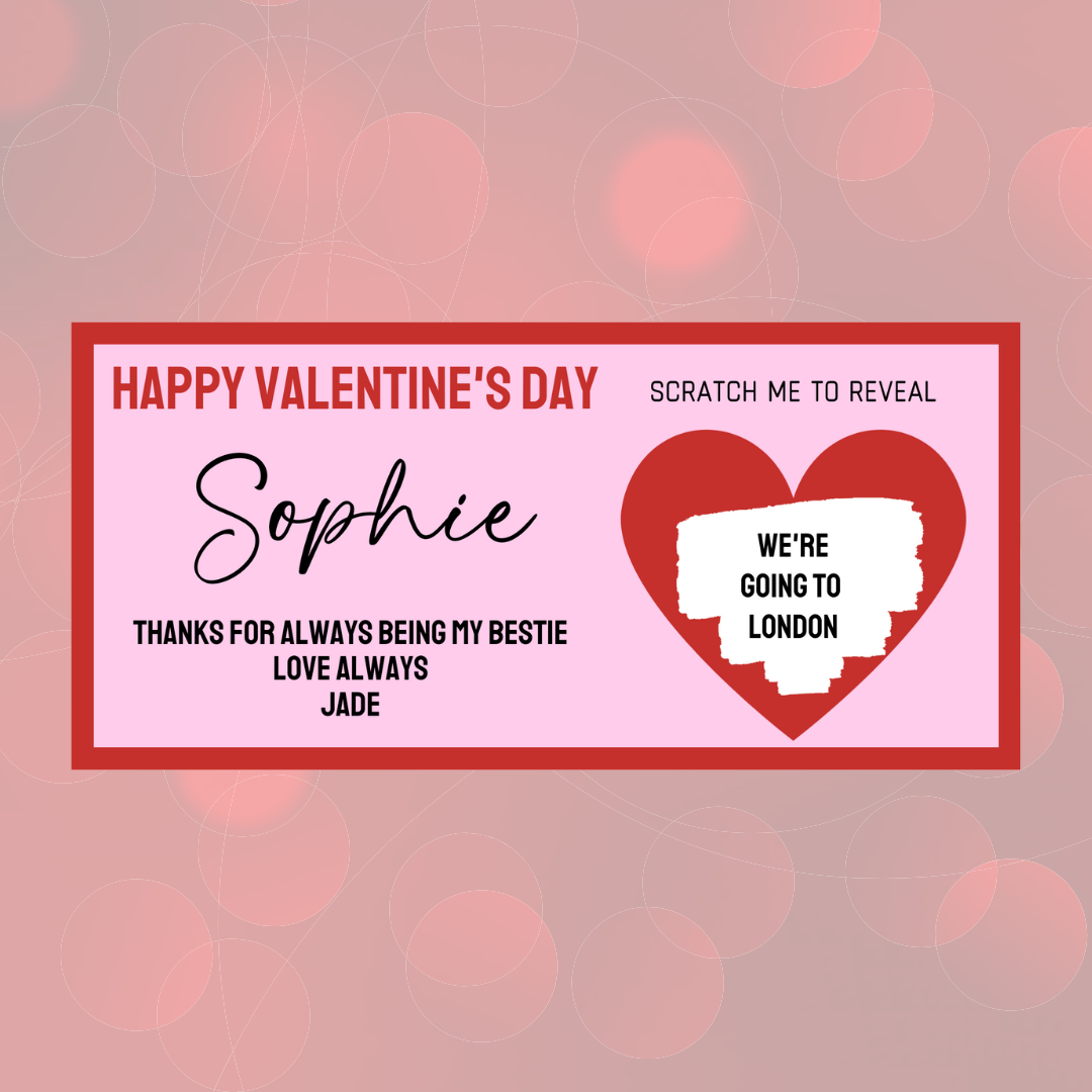 Red & Pink Surprise Valentine Ticket Print | Personalised Valentine Ticket | Valentine Scratch Reveal | Bestie, Best Friend Valentine | Gift Idea, Design 2