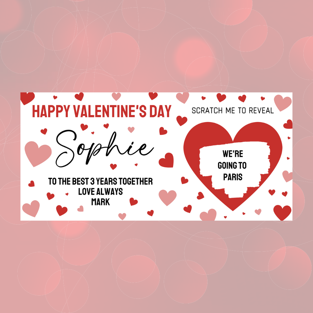 Red Surprise Valentine Ticket Print | Personalised Valentine Ticket | Valentine Scratch Reveal | Gift Idea, Design 1