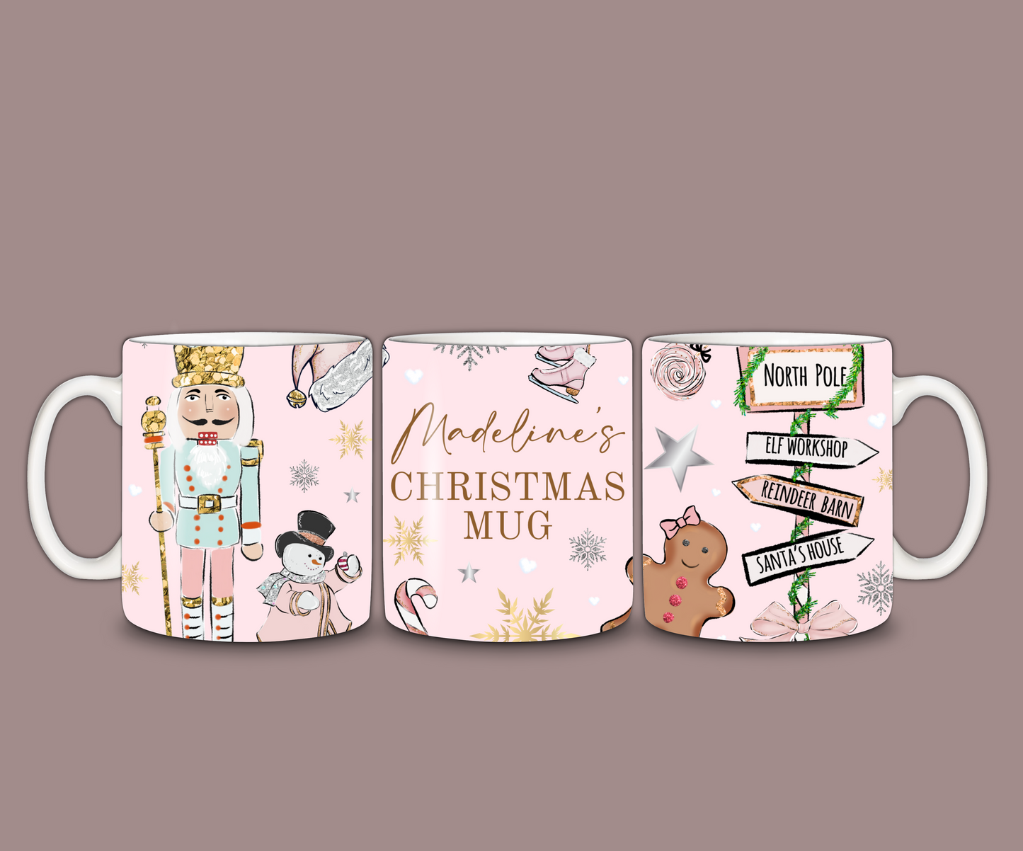 Christmas Mug | Personalised Pink Nutcracker Gingerbread Mug | Gift Idea