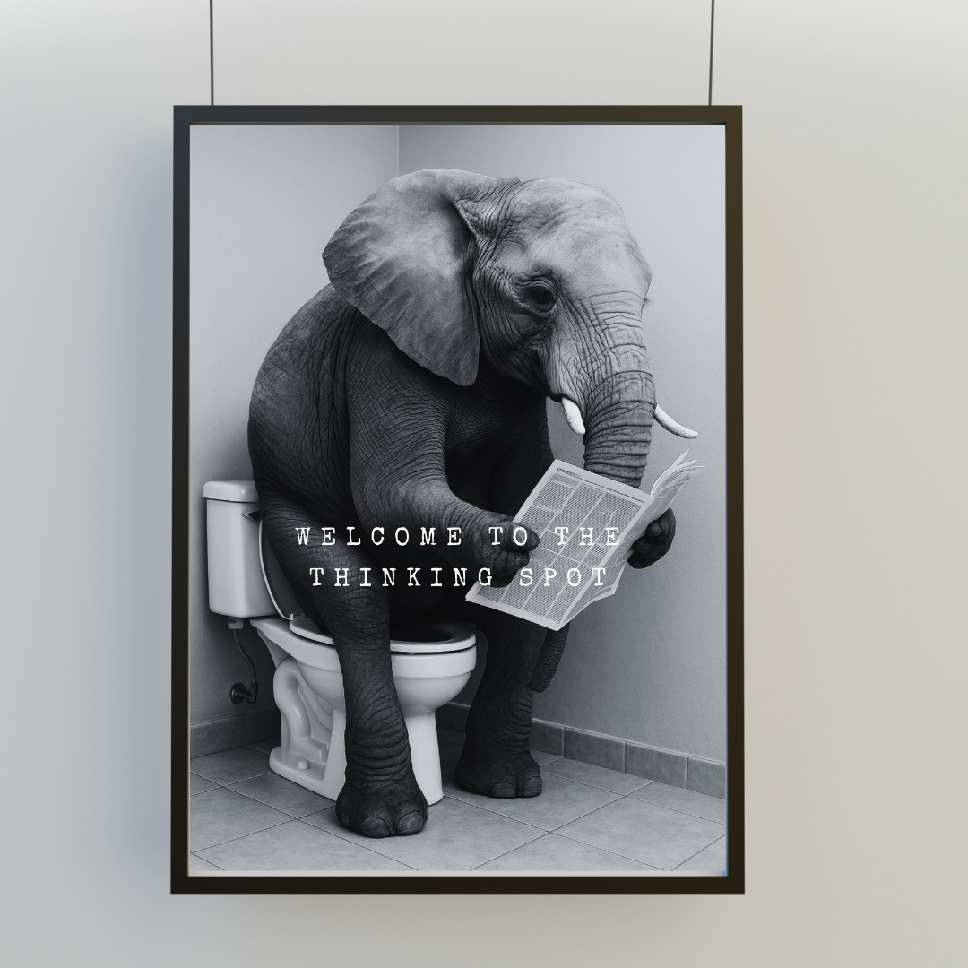 Bathroom Print | Welcome To The Thinking Spot | Elephant Print | Bathroom Decor - Dinky Designs