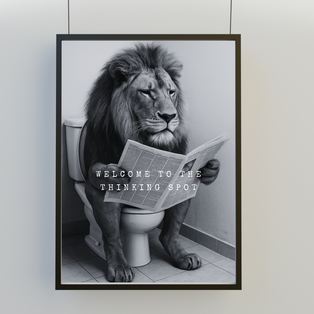 Bathroom Print | Welcome To The Thinking Spot | Lion Print | Bathroom Decor