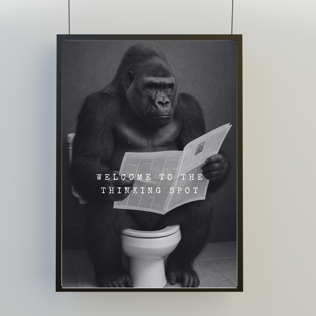 Bathroom Print | Welcome To The Thinking Spot | Gorilla Print | Bathroom Decor - Dinky Designs