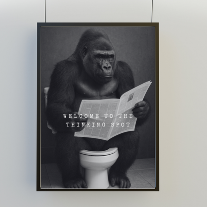 Bathroom Print | Welcome To The Thinking Spot | Gorilla Print | Bathroom Decor - Dinky Designs