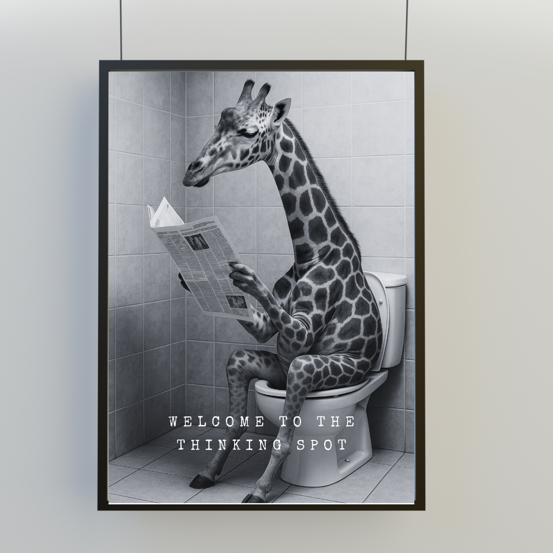 Bathroom Print | Welcome To The Thinking Spot | Giraffe Print | Bathroom Decor - Dinky Designs