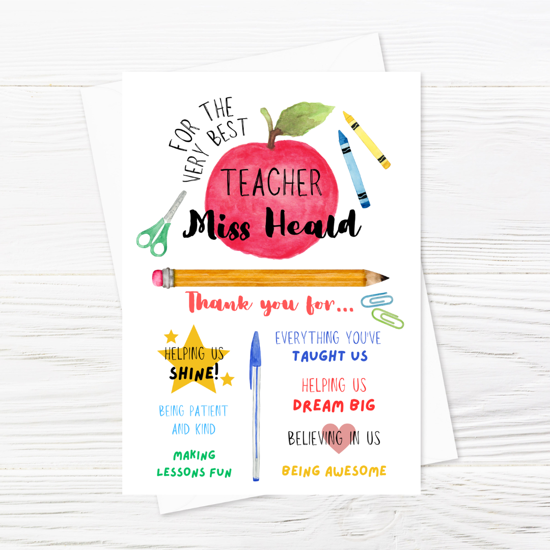 Teacher Card | Personalised Teacher - Nursery Card | School Card