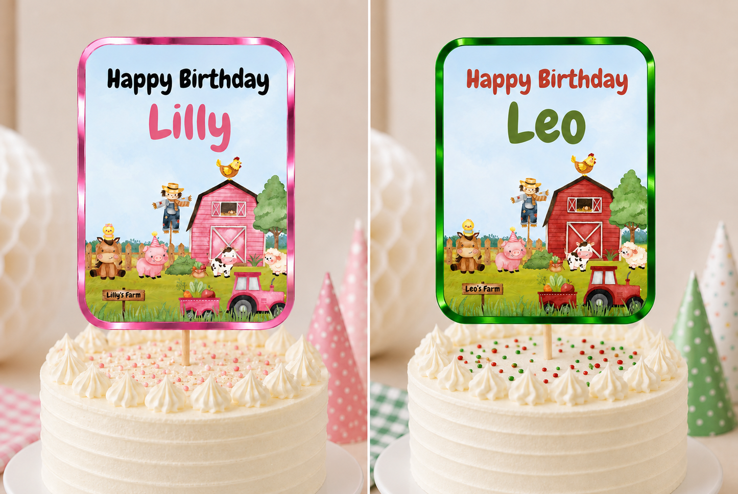 Cake Topper | Personalised Farm Cake Topper | Farm Party Supplies - Dinky Designs