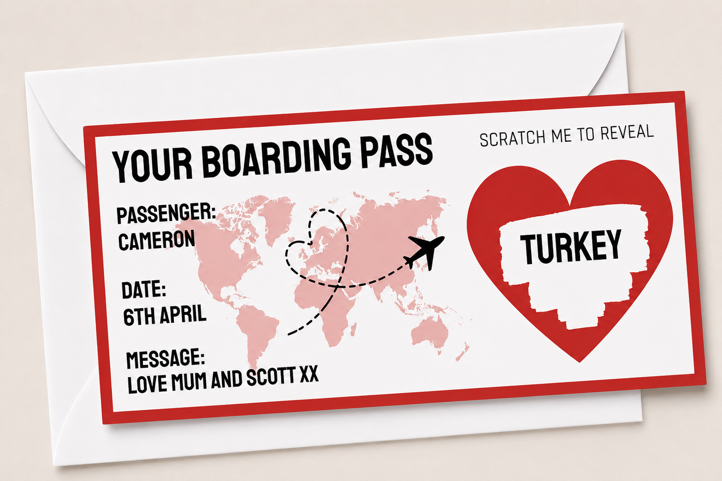 Surprise Ticket Print | Personalised Boarding Pass Ticket | Holiday Destination Scratch Reveal | Gift Idea - Dinky Designs