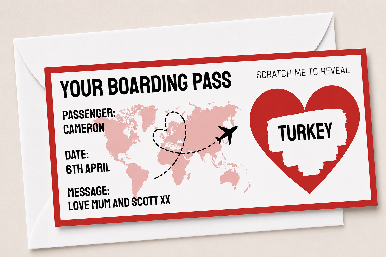 Surprise Ticket Print | Personalised Boarding Pass Ticket | Holiday Destination Scratch Reveal | Gift Idea - Dinky Designs