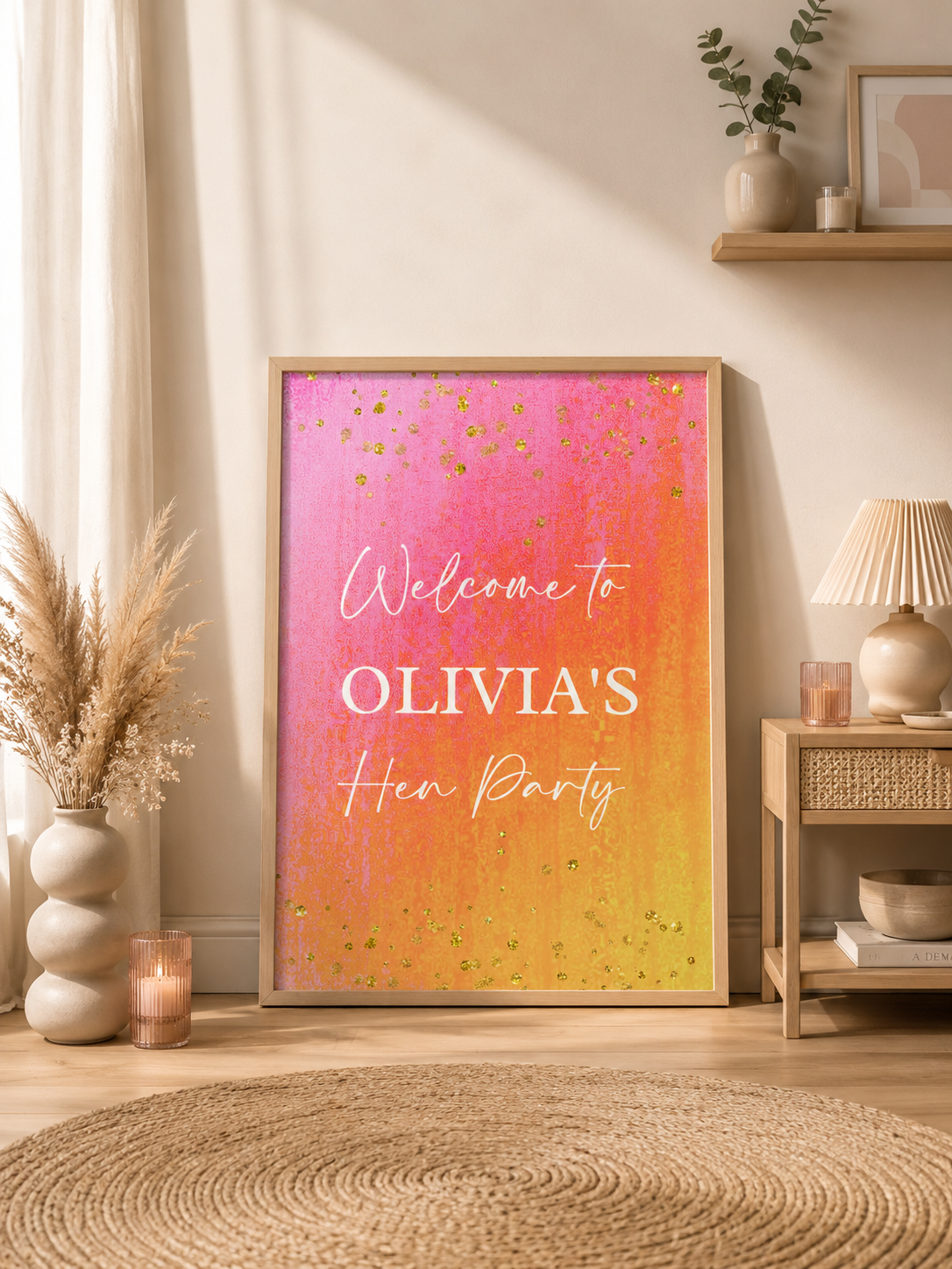 Faded Pink, Orange & Gold Welcome Print Sign | Personalised Birthday, Hen Party Print | Party Sign | A4, A3