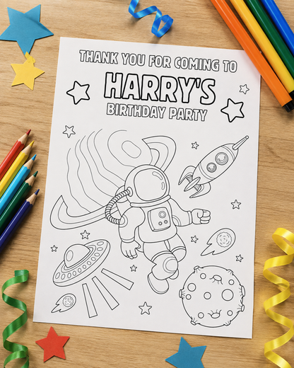 A6 Colouring Sheets | Personalised Space Colouring Sheets | Party Bag Favours | Design 1