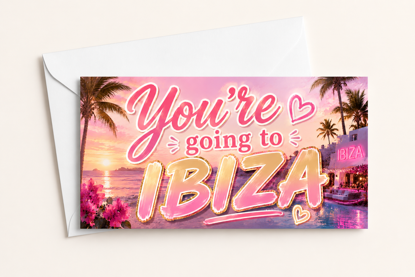 Surprise Ticket Print | You're Going To Ibiza | Pink Ticket Pass Voucher Membership | Gift Idea