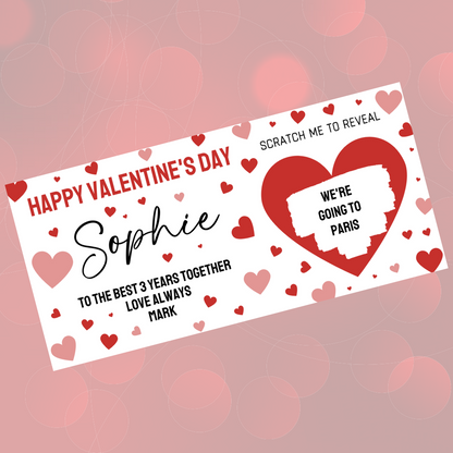 Red Surprise Valentine Ticket Print | Personalised Valentine Ticket | Valentine Scratch Reveal | Gift Idea, Design 1