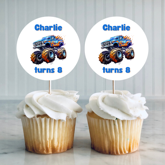 Monster Truck Party Cupcake Toppers | Monster Truck Birthday Cupcake Toppers | Party Decorations
