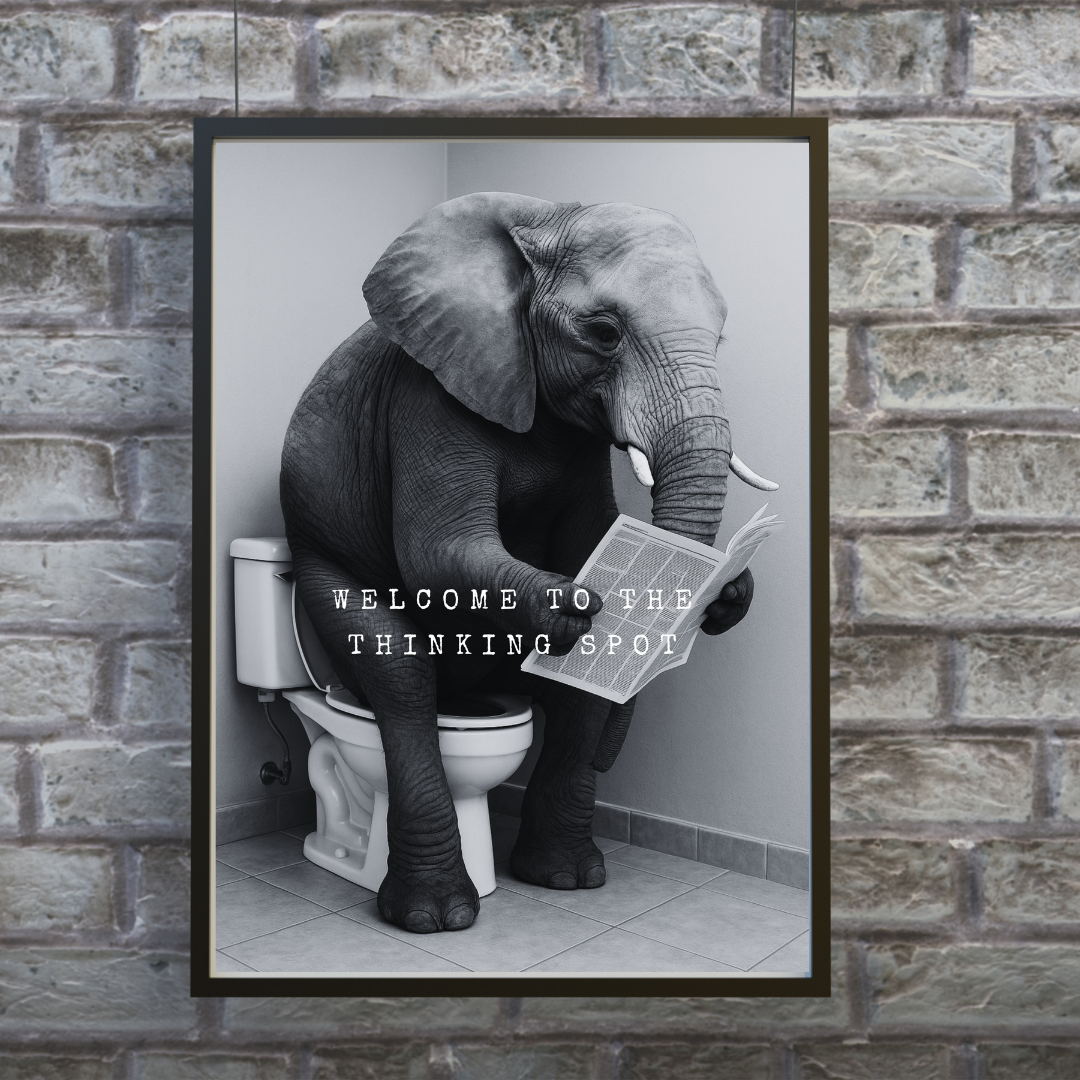 Bathroom Print | Welcome To The Thinking Spot | Elephant Print | Bathroom Decor - Dinky Designs