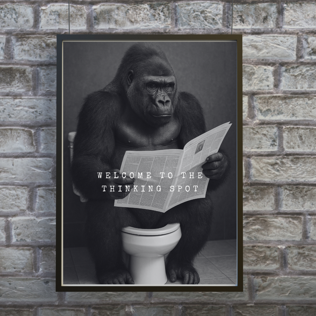 Bathroom Print | Welcome To The Thinking Spot | Gorilla Print | Bathroom Decor - Dinky Designs