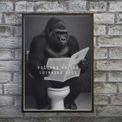 Bathroom Print | Welcome To The Thinking Spot | Gorilla Print | Bathroom Decor - Dinky Designs