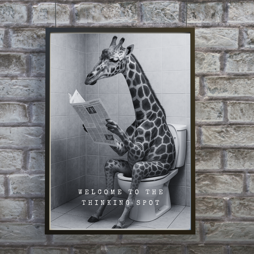 Bathroom Print | Welcome To The Thinking Spot | Giraffe Print | Bathroom Decor - Dinky Designs