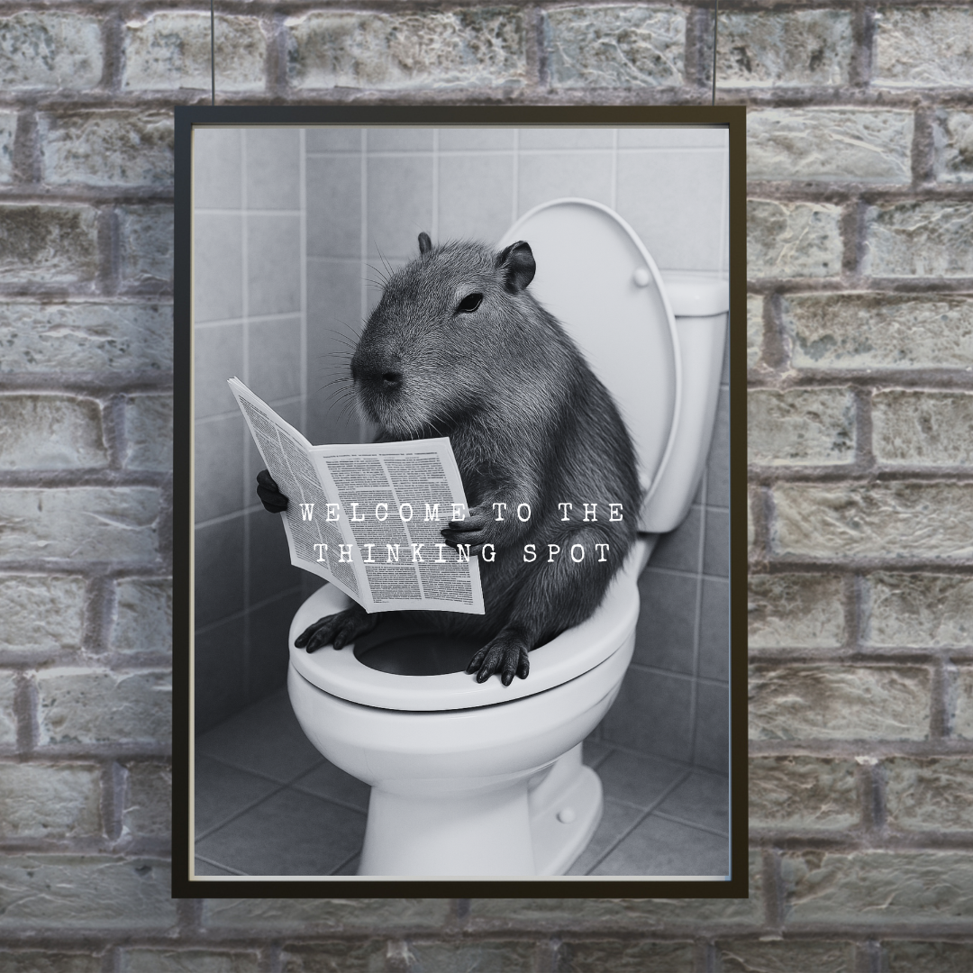 Bathroom Print | Welcome To The Thinking Spot | Capybara Print | Bathroom Decor - Dinky Designs
