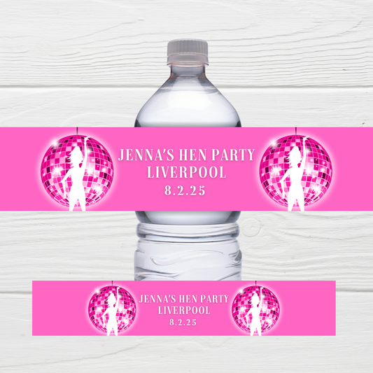Pink Disco Design | Water Bottle Labels | Water Bottle Labels | Hen Party, Birthday Party - Dinky Designs