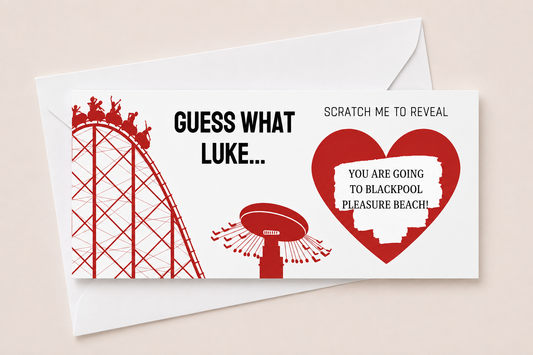 Surprise Ticket Print | Personalised Red Theme Park Ticket Pass Voucher Membership | Scratch Reveal | Gift Idea - Dinky Designs