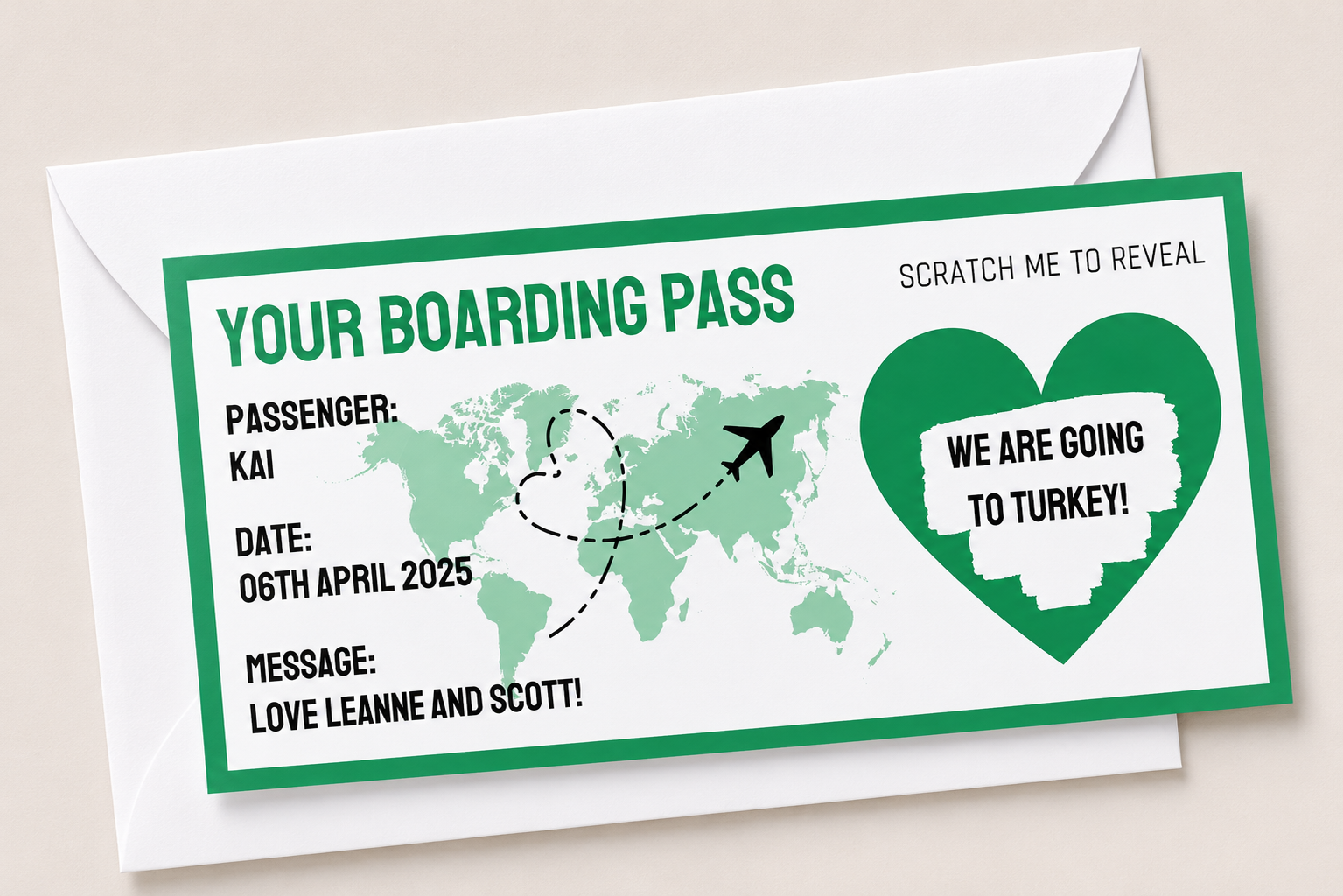 Surprise Ticket Print | Personalised Boarding Pass Ticket | Holiday Destination Scratch Reveal | Gift Idea - Dinky Designs