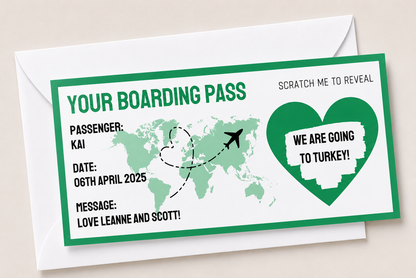 Surprise Ticket Print | Personalised Boarding Pass Ticket | Holiday Destination Scratch Reveal | Gift Idea - Dinky Designs