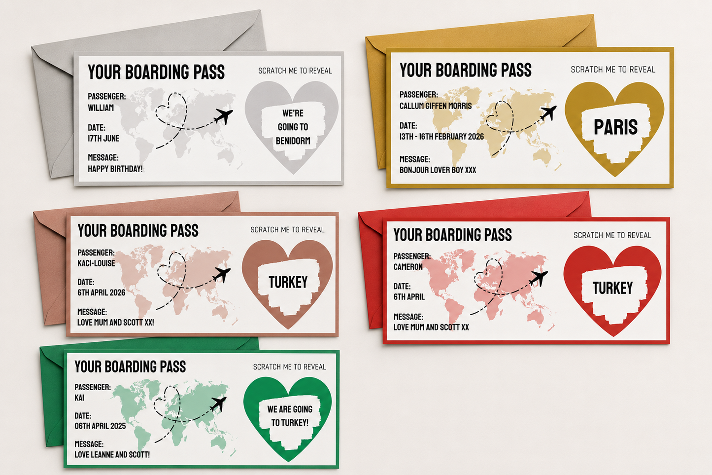 Surprise Ticket Print | Personalised Boarding Pass Ticket | Holiday Destination Scratch Reveal | Gift Idea - Dinky Designs