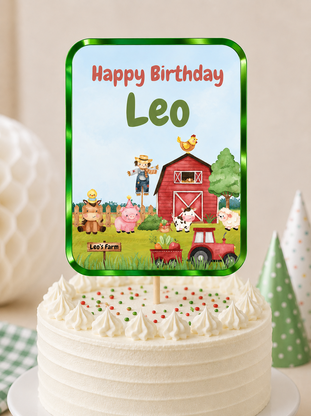 Cake Topper | Personalised Farm Cake Topper | Farm Party Supplies - Dinky Designs