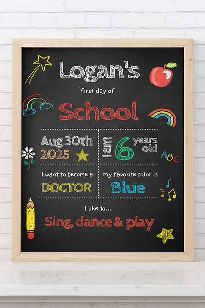 Children's First Day Of School | New School Year | School Milestone Print | Memories Keepsake