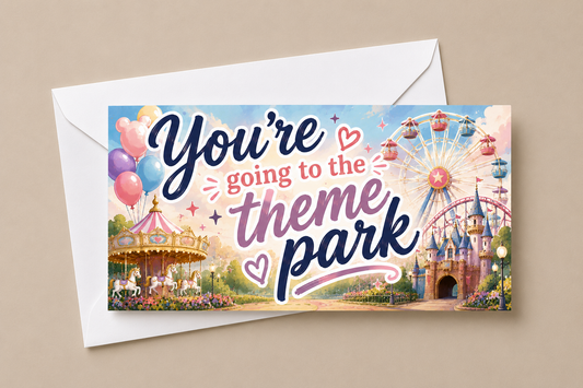 Surprise Ticket Print | You're Going To The Theme Park | Ticket Pass Voucher Membership | Gift Idea - Dinky Designs