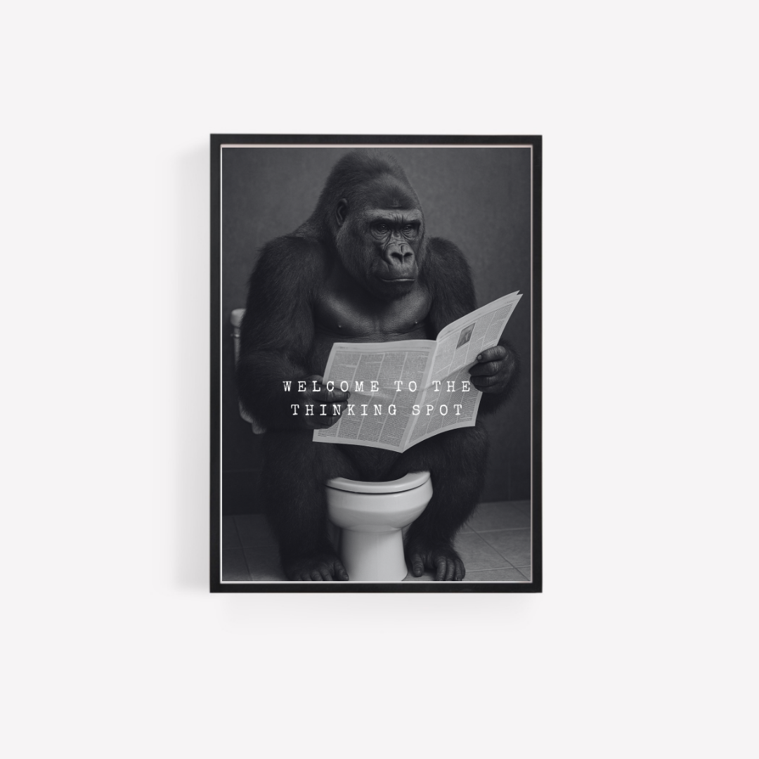 Bathroom Print | Welcome To The Thinking Spot | Gorilla Print | Bathroom Decor - Dinky Designs