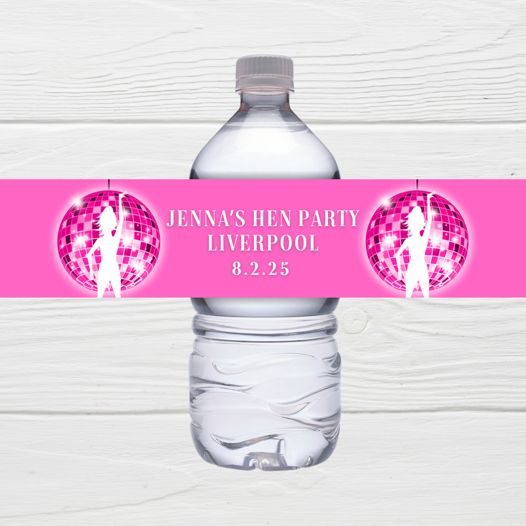 Pink Disco Design | Water Bottle Labels | Water Bottle Labels | Hen Party, Birthday Party - Dinky Designs