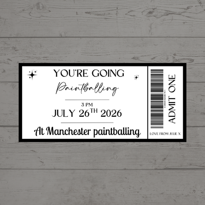 Surprise Ticket Print | Personalised Black & White Ticket Voucher | Gift Idea