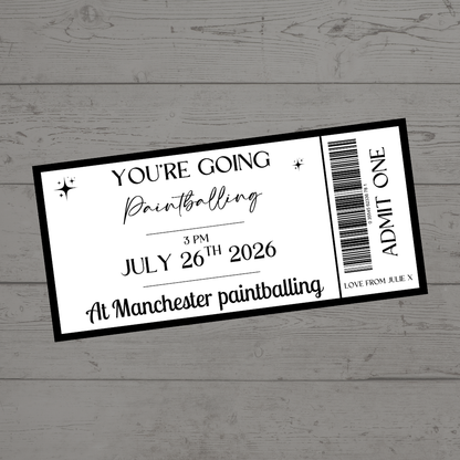 Surprise Ticket Print | Personalised Black & White Ticket Voucher | Gift Idea