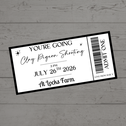 Surprise Ticket Print | Personalised Black & White Ticket Voucher | Gift Idea