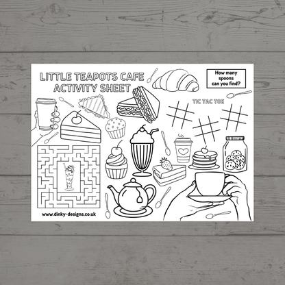 A4 Colouring Activity Sheets | Personalised Cafe Design Activity Sheets | Cafe Placemats - Dinky Designs