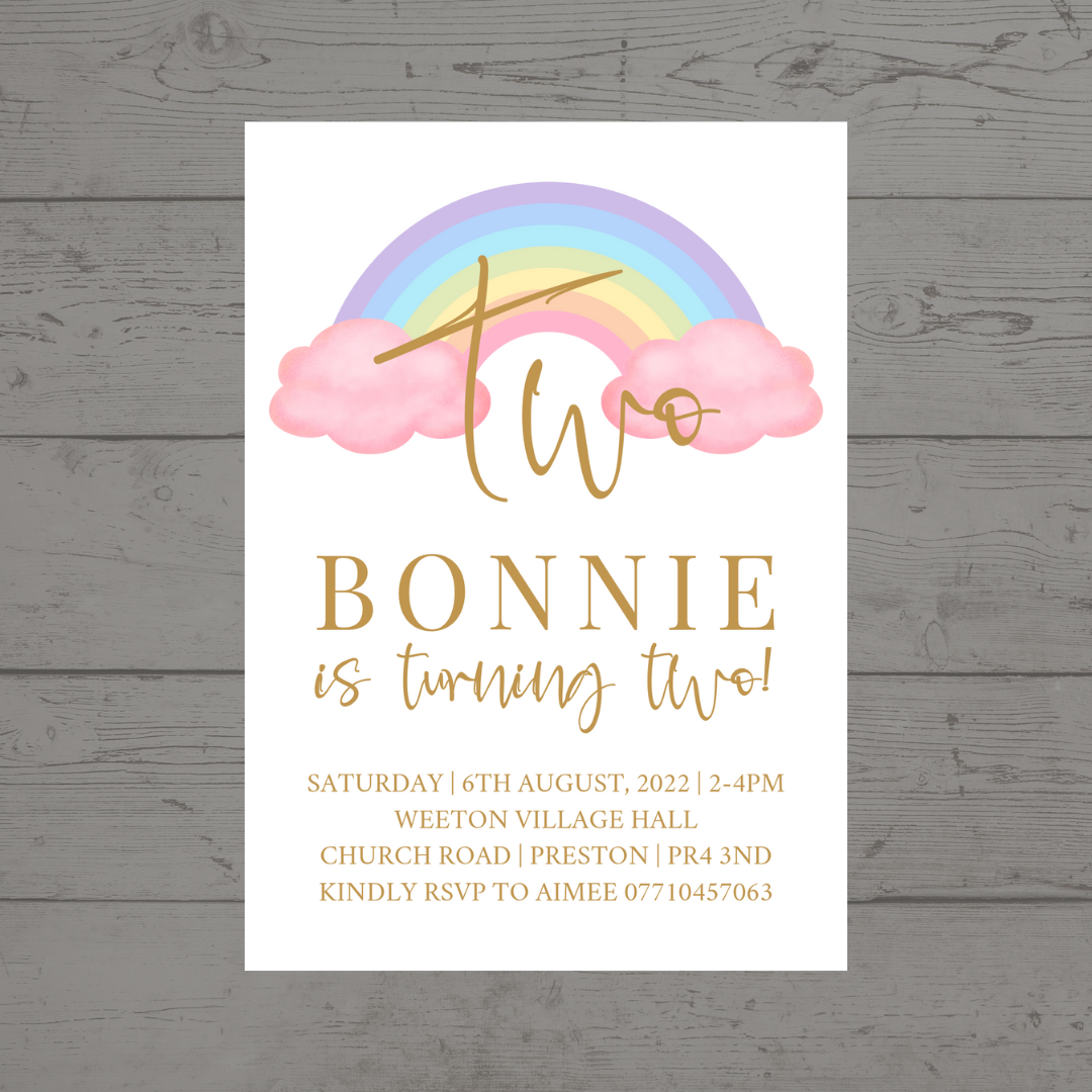 Pastel Rainbow Birthday Invitations | A6 Invites | Pastel Rainbow Theme Invitations | Party Invitations - Dinky Designs