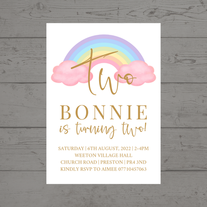 Pastel Rainbow Birthday Invitations | A6 Invites | Pastel Rainbow Theme Invitations | Party Invitations - Dinky Designs