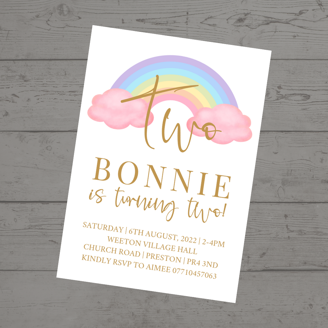 Pastel Rainbow Birthday Invitations | A6 Invites | Pastel Rainbow Theme Invitations | Party Invitations - Dinky Designs