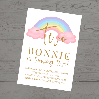 Pastel Rainbow Birthday Invitations | A6 Invites | Pastel Rainbow Theme Invitations | Party Invitations - Dinky Designs