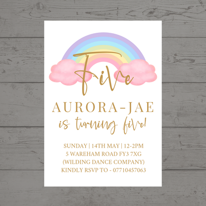 Pastel Rainbow Birthday Invitations | A6 Invites | Pastel Rainbow Theme Invitations | Party Invitations - Dinky Designs