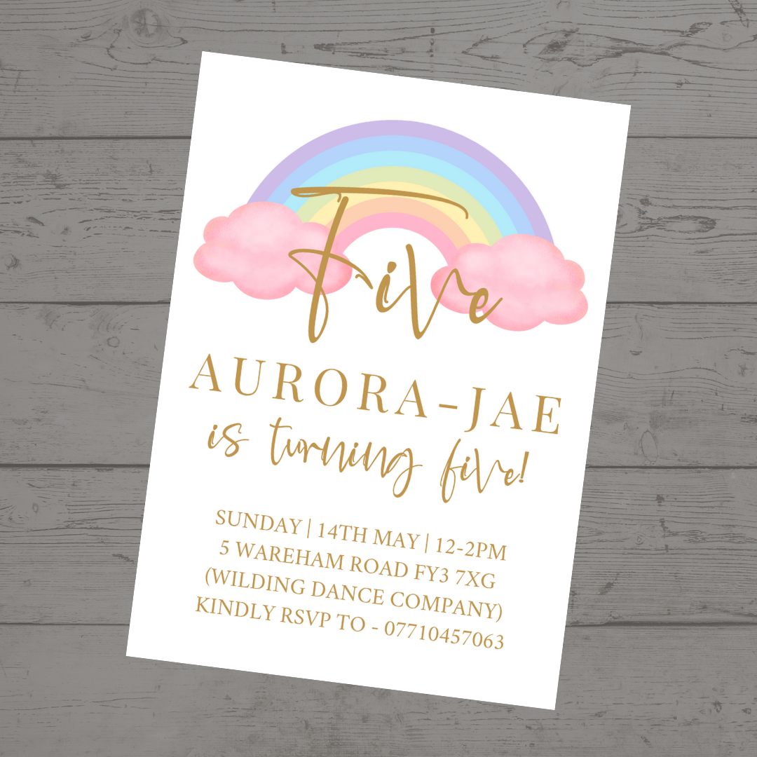 Pastel Rainbow Birthday Invitations | A6 Invites | Pastel Rainbow Theme Invitations | Party Invitations - Dinky Designs