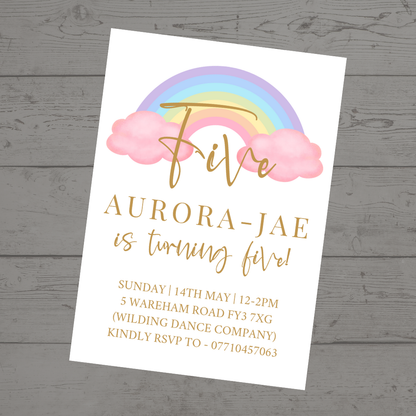 Pastel Rainbow Birthday Invitations | A6 Invites | Pastel Rainbow Theme Invitations | Party Invitations - Dinky Designs